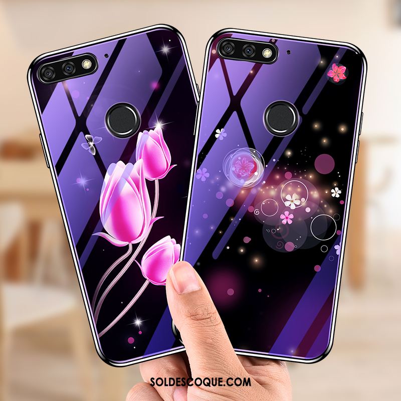 Coque Huawei Y7 2018 Téléphone Portable Placage Protection Bleu Violet Housse En Ligne