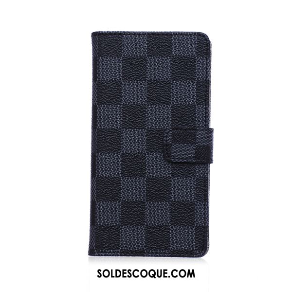 Coque Huawei Y7 2018 Étui En Cuir Protection Téléphone Portable Noir Plaid Pas Cher