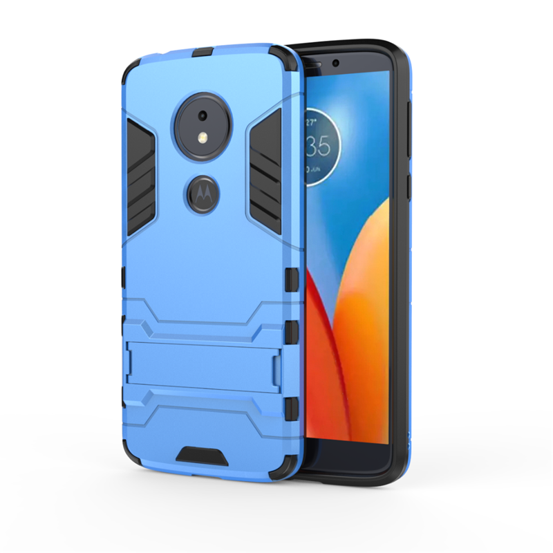 Coque Moto E5 Trois Défenses Armure Étui Bleu Support Pas Cher