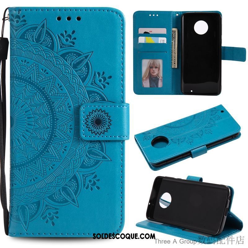 Coque Moto G6 Créatif Gaufrage Étui Bleu Étui En Cuir Soldes