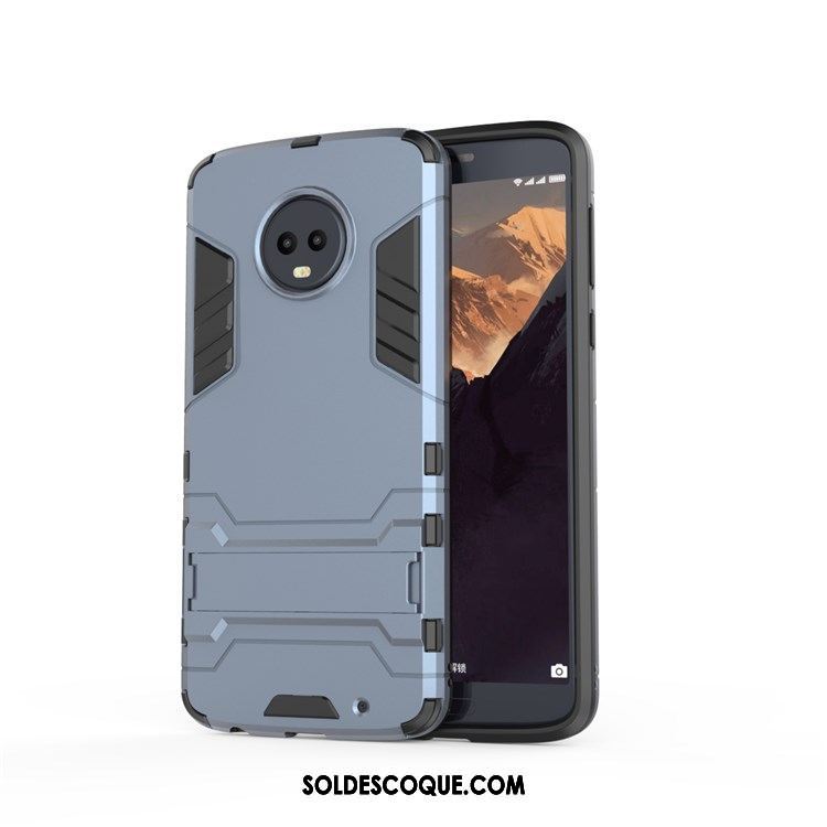 Coque Moto G6 Étui Bleu Simple Support Téléphone Portable Housse En Ligne