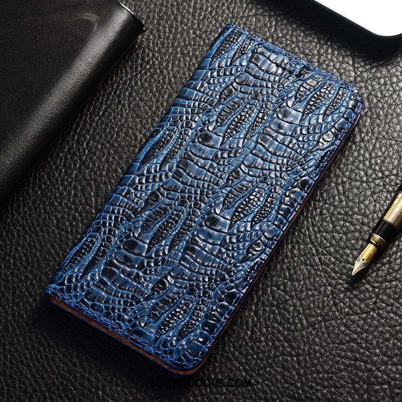 Coque Moto G8 Cuir Véritable Bleu Étui Crocodile Protection En Vente