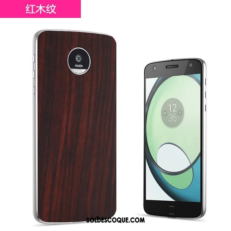 Coque Moto Z2 Play Téléphone Portable Couvercle Arrière Grain De Bois Rouge Argent En Vente