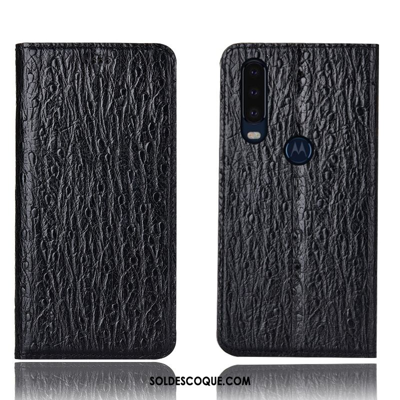 Coque Motorola One Action Incassable Oiseau Cuir Véritable Noir Étui Pas Cher