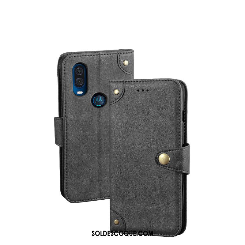 Coque Motorola One Vision Nouveau Protection Noir Étui En Cuir Clamshell Pas Cher