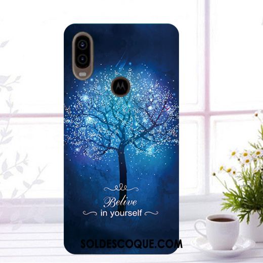 Coque Motorola One Vision Téléphone Portable Bleu Marin Étui Peinture Housse Pas Cher