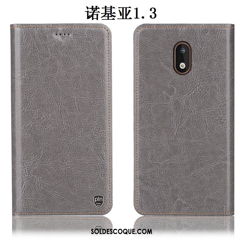 Coque Nokia 1.3 Cuir Véritable Gris Téléphone Portable Incassable Étui Soldes