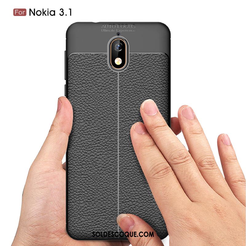 Coque Nokia 3.1 Noir Tout Compris Litchi Téléphone Portable Délavé En Daim Housse Pas Cher