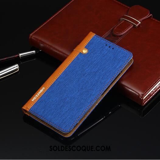 Coque Nokia 4.2 Portefeuille Clamshell Denim Étui En Cuir Bleu Soldes