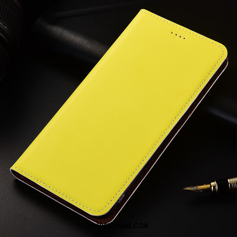 Coque Nokia 5.1 Cuir Véritable Étui Incassable Jaune Étui En Cuir Housse Pas Cher