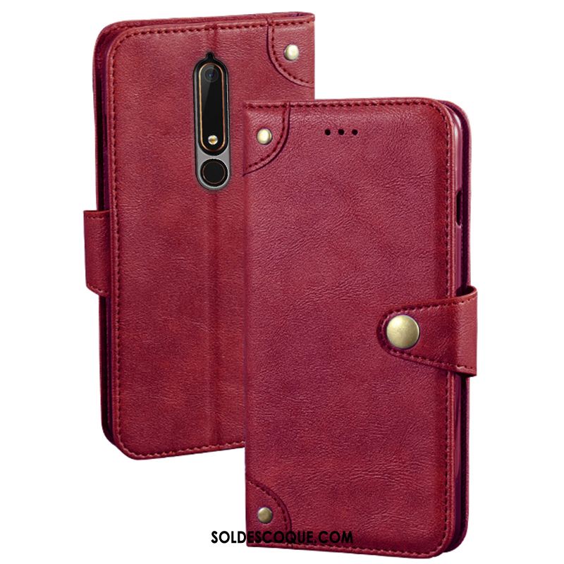 Coque Nokia 6.1 Carte Étui En Cuir Protection Portefeuille Rouge En Vente