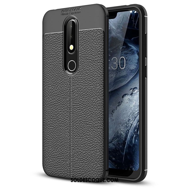 Coque Nokia 6.1 Téléphone Portable Litchi Protection Simple Cuir En Ligne