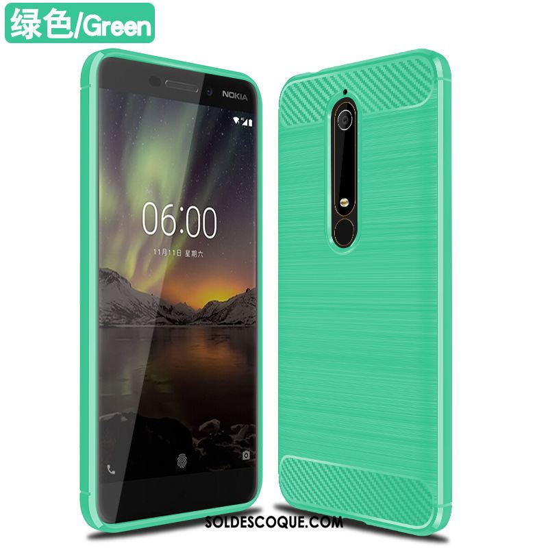 Coque Nokia 6.1 Vert Soie Modèle Fleurie Téléphone Portable Fibre Pas Cher