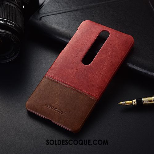 Coque Nokia 6.1 Étui Rouge Cuir Véritable Protection Téléphone Portable Pas Cher