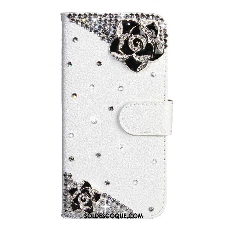 Coque Nokia 7.1 Incruster Strass Étui En Cuir Téléphone Portable Blanc Manuel Pas Cher