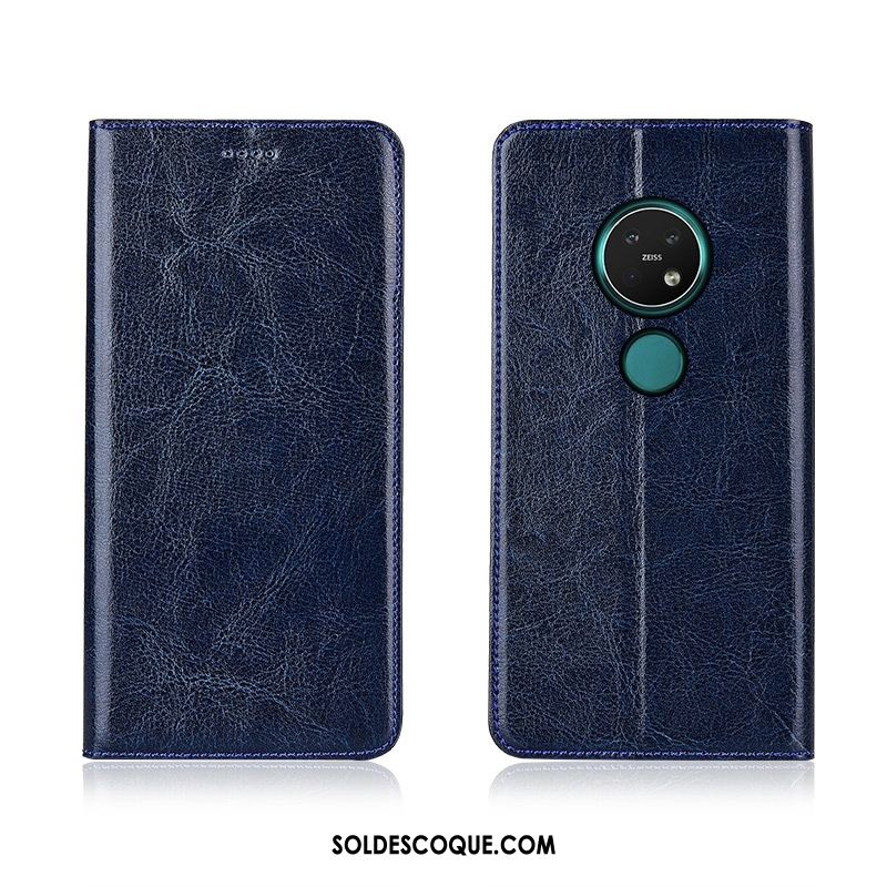 Coque Nokia 7.2 Modèle Fleurie Cuir Véritable Téléphone Portable Bleu Haute Pas Cher