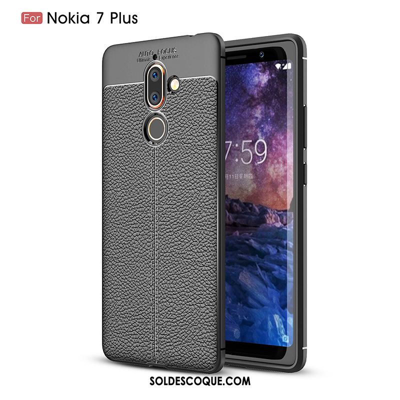 Coque Nokia 7 Plus Cuir Véritable Téléphone Portable Étui Noir Modèle Fleurie En Vente