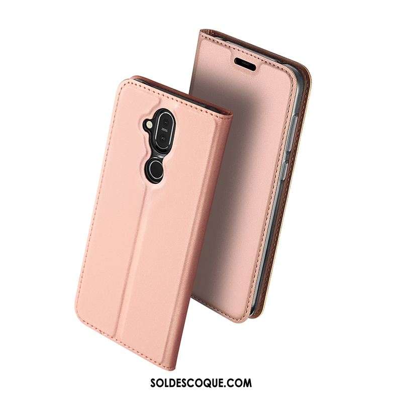 Coque Nokia 8.1 Carte Téléphone Portable Or Rose Étui En Cuir Protection Pas Cher