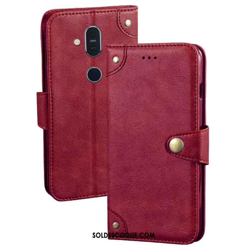 Coque Nokia 8.1 Portefeuille Protection Étui En Cuir Téléphone Portable Vin Rouge Pas Cher