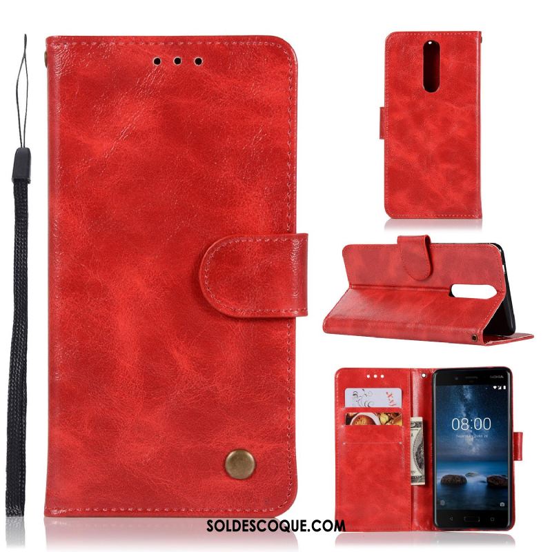 Coque Nokia 8 Support Étui En Cuir Téléphone Portable Couleur Unie Rouge Pas Cher