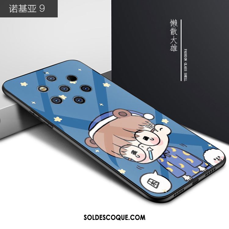 Coque Nokia 9 Pureview Amoureux Tendance Bleu Pu Dessin Animé Pas Cher