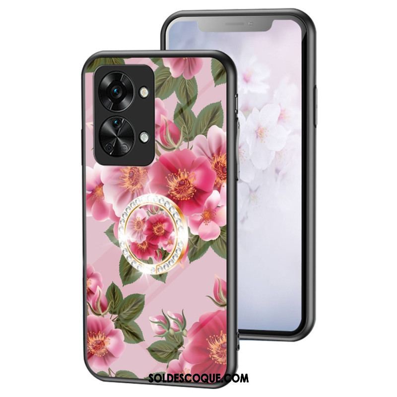 Coque OnePlus Nord 2T 5G Verre Trempé Fleurs Anneau Diamants