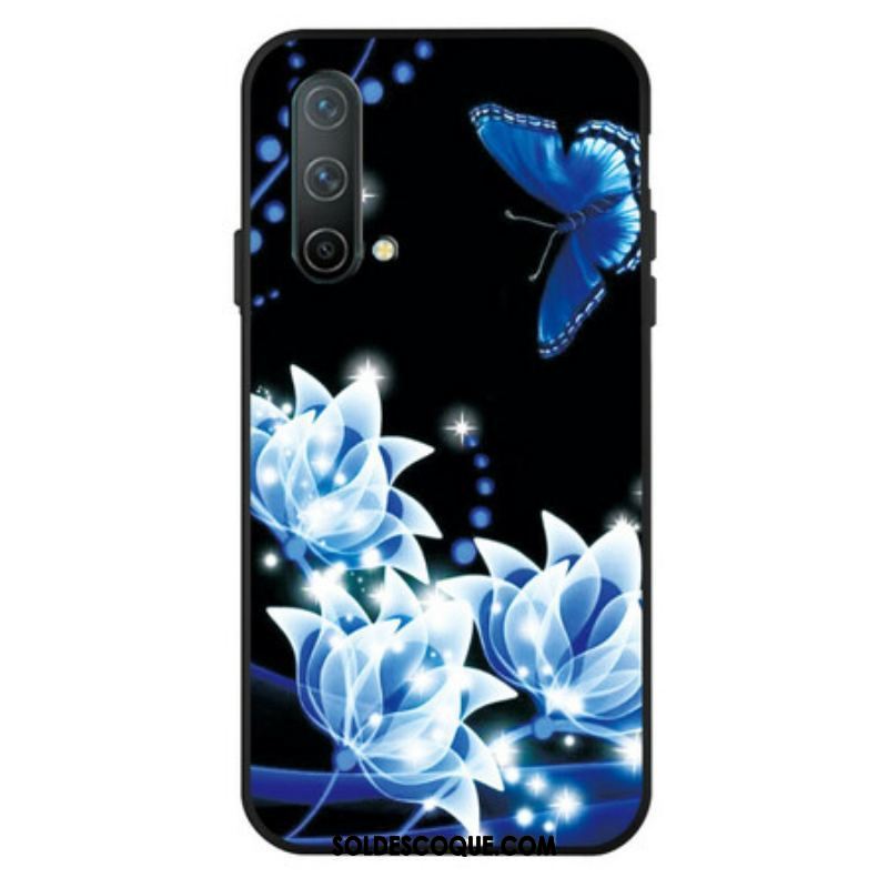 Coque OnePlus Nord CE 5G Papillon et Fleurs Bleus