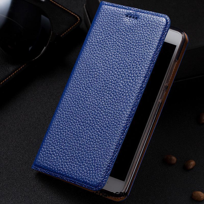 Coque Oneplus 5 Téléphone Portable Bleu Protection Litchi Cuir Véritable Pas Cher