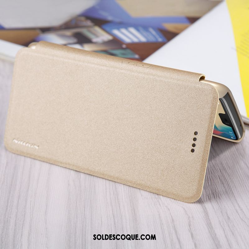 Coque Oneplus 6 Or Étui En Cuir Protection Téléphone Portable Délavé En Daim En Vente