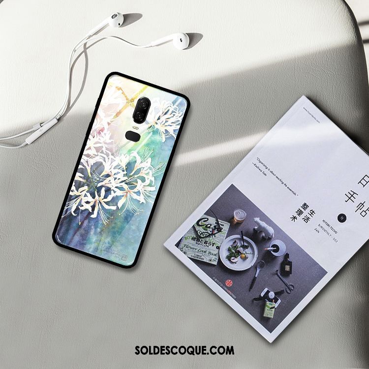 Coque Oneplus 6 Style Chinois Art Téléphone Portable Fleur Verre Trempé En Vente