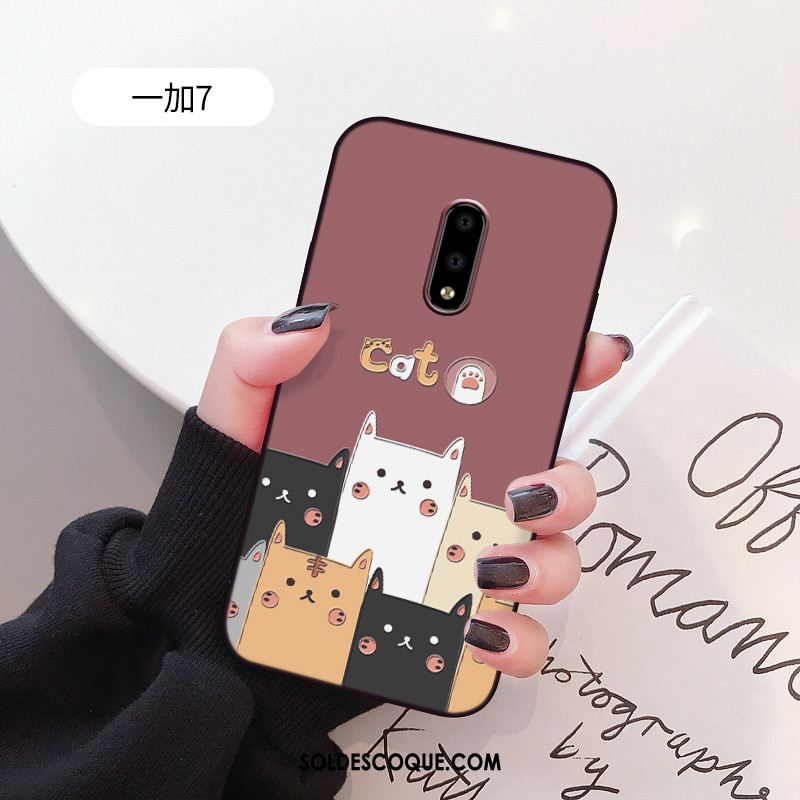 Coque Oneplus 7 Rouge Téléphone Portable Fluide Doux Gaufrage Protection Pas Cher