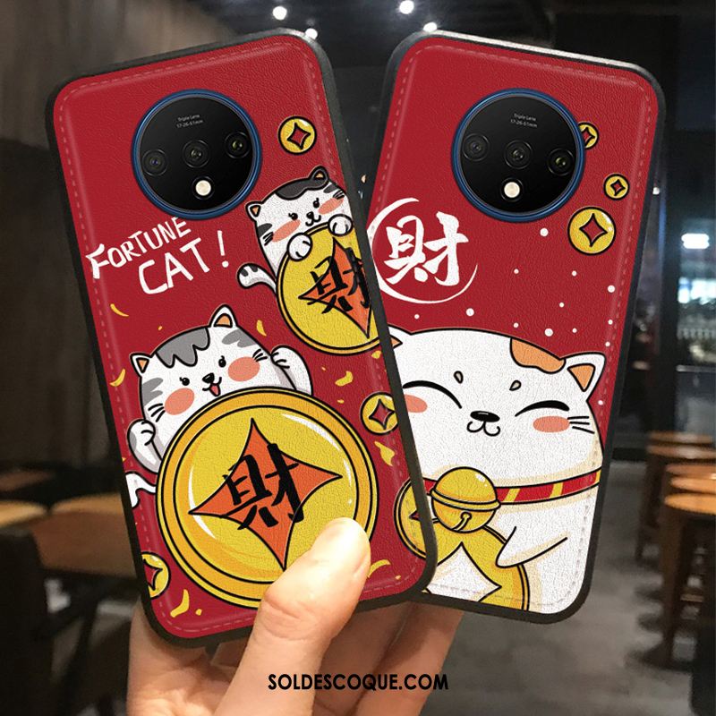 Coque Oneplus 7t Dessin Animé Chat Modèle Fleurie Gaufrage Richesse Housse Pas Cher