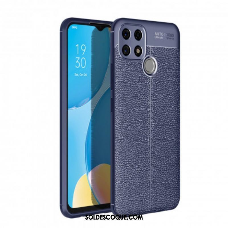 Coque Oppo A15 Effet Cuir Litchi Double line