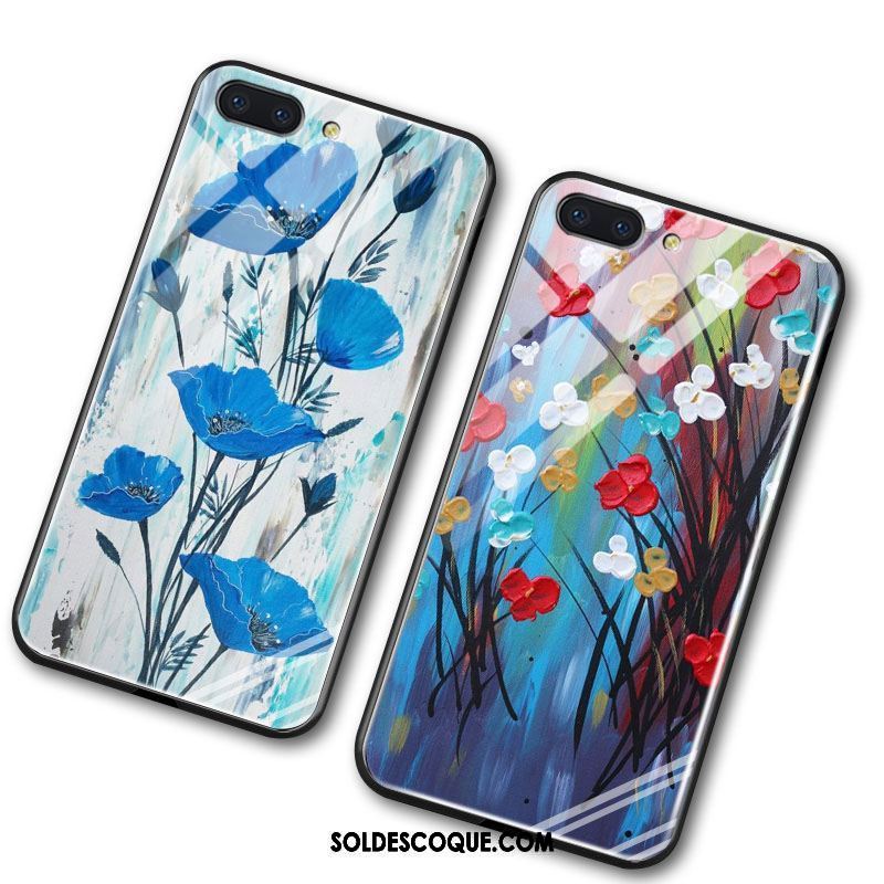 Coque Oppo A3s Bleu Art Vintage Verre Peinture À L'huile Pas Cher