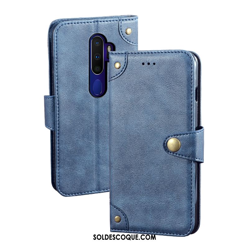 Coque Oppo A9 2020 Bleu Modèle Fleurie Bordure Fluide Doux Clamshell Soldes