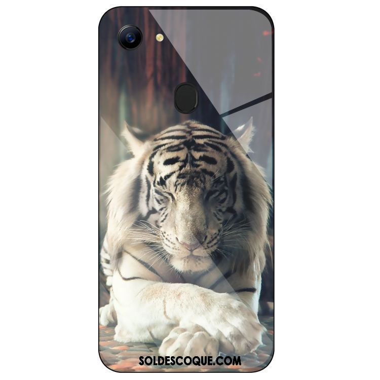 Coque Oppo F7 Noir Personnalité Verre Téléphone Portable Tigre Soldes