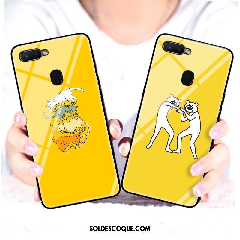 Coque Oppo F9 Animal Verre Jaune Drôle Chat Pas Cher