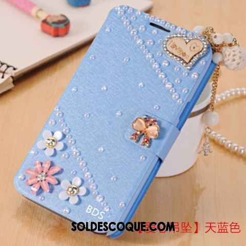 Coque Oppo F9 Étui En Cuir Personnalité Tout Compris Bleu Strass Pas Cher