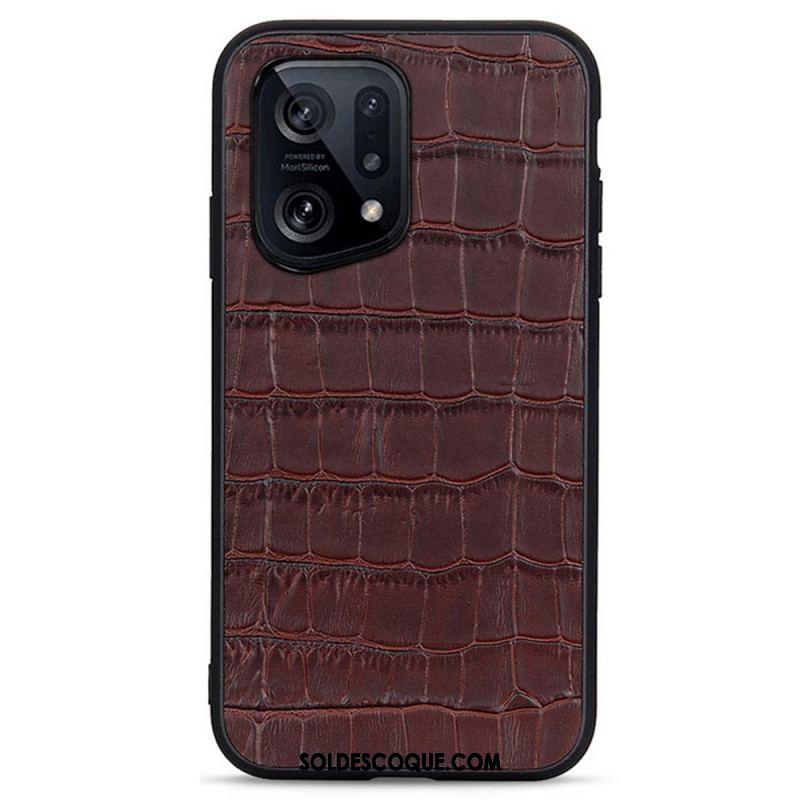 Coque Oppo Find X5 Véritable Cuir Texture Crocodile