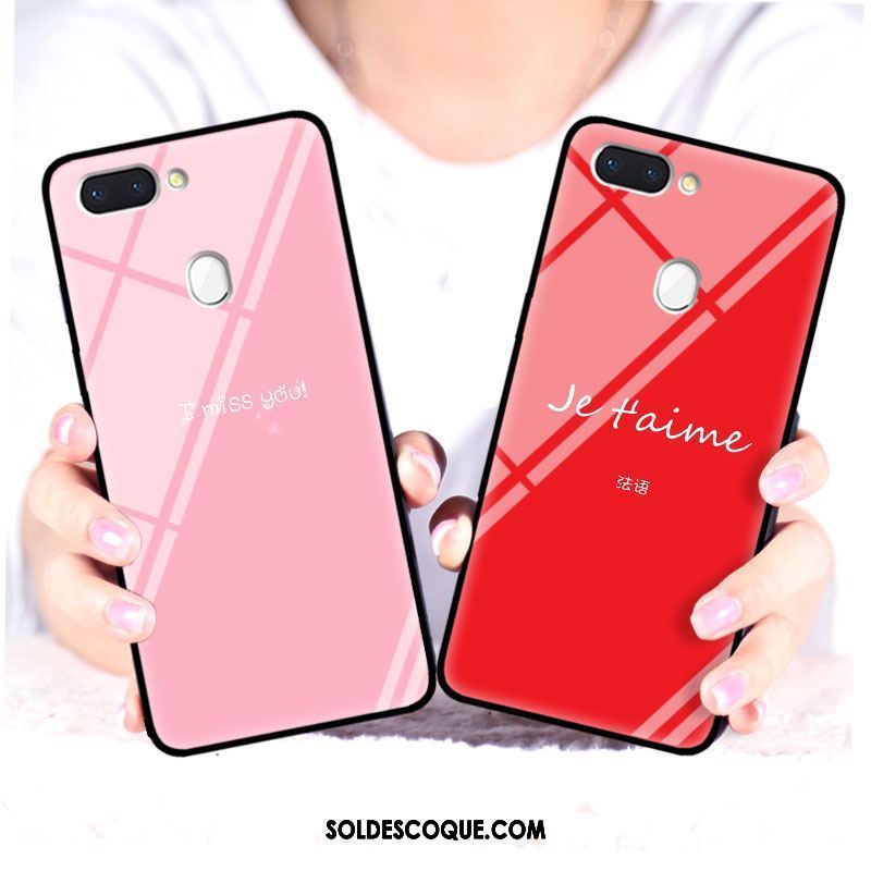 Coque Oppo R15 Pro Téléphone Portable Couvercle Arrière Net Rouge Amoureux Verre Pas Cher