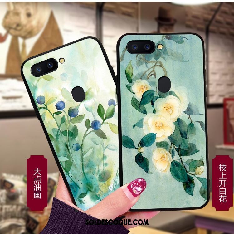 Coque Oppo R15 Téléphone Portable Encre Vert Fluide Doux Art Pas Cher