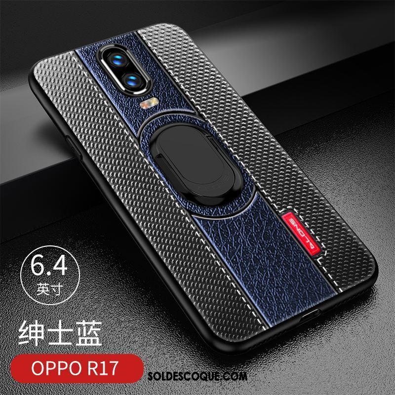 Coque Oppo R17 Incassable Bleu Support Délavé En Daim Modèle Fleurie Pas Cher