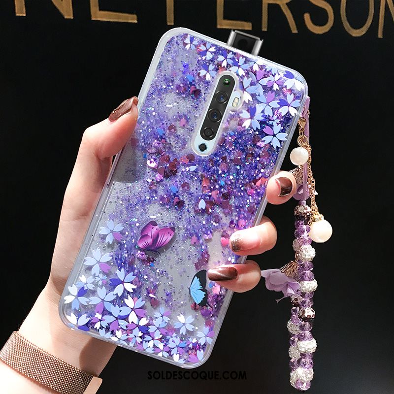 Coque Oppo Reno 2 Z Violet Fleurs De Papillons Téléphone Portable Incassable Bracelet Pas Cher