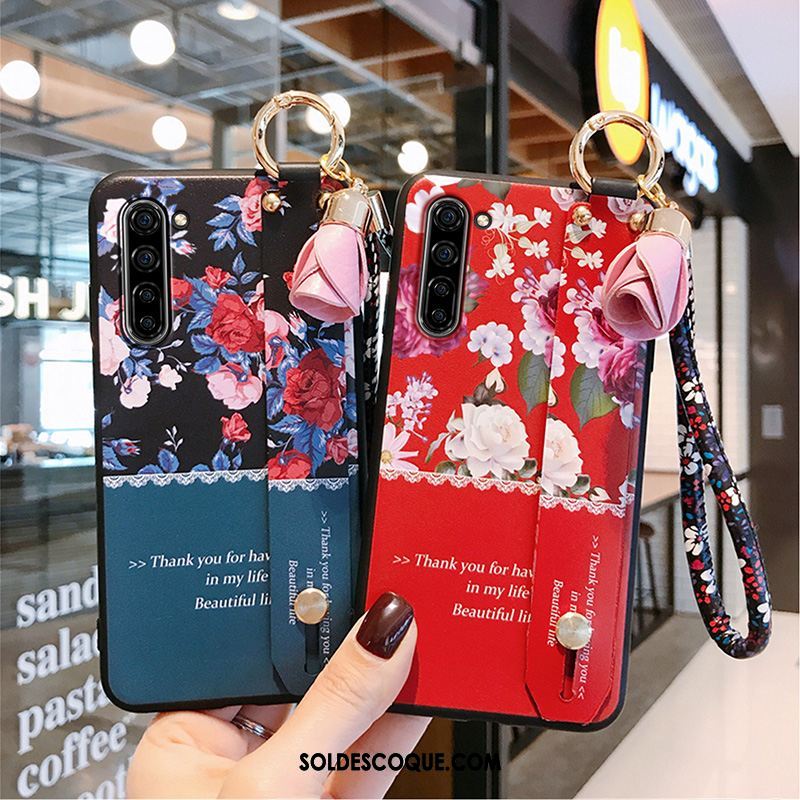 Coque Oppo Reno 3 Fleur Délavé En Daim Net Rouge Protection Téléphone Portable Soldes