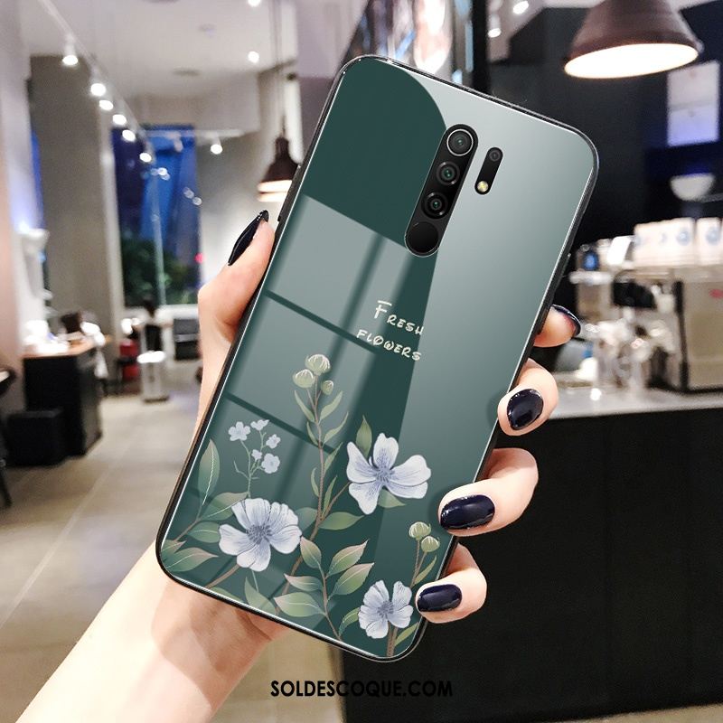 Coque Redmi 9 Bleu Petit Fleur Tout Compris Verre Housse Pas Cher