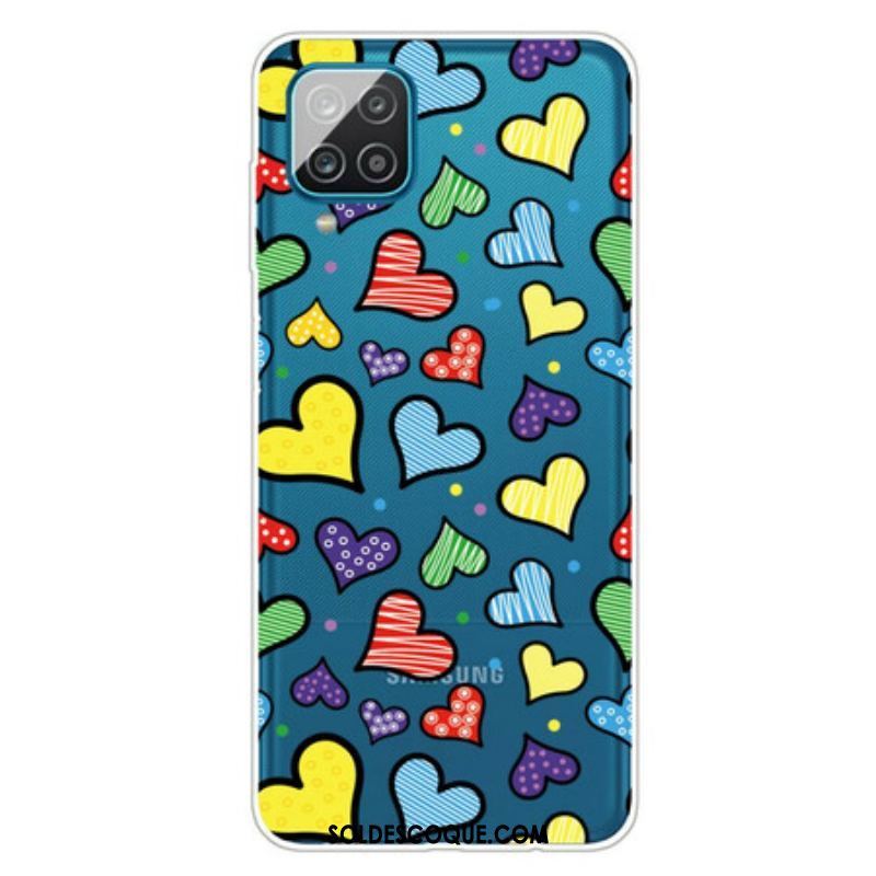 Coque Samsung Galaxy A12 / M12 Coeurs Multicolores