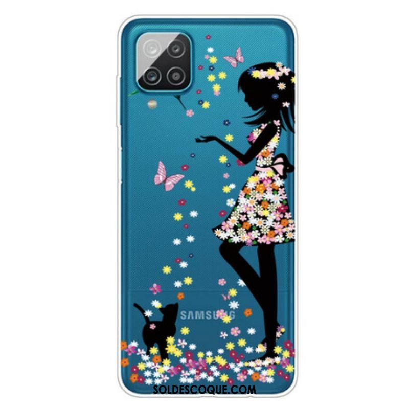 Coque Samsung Galaxy A12 / M12 Jolie Tête Fleurie