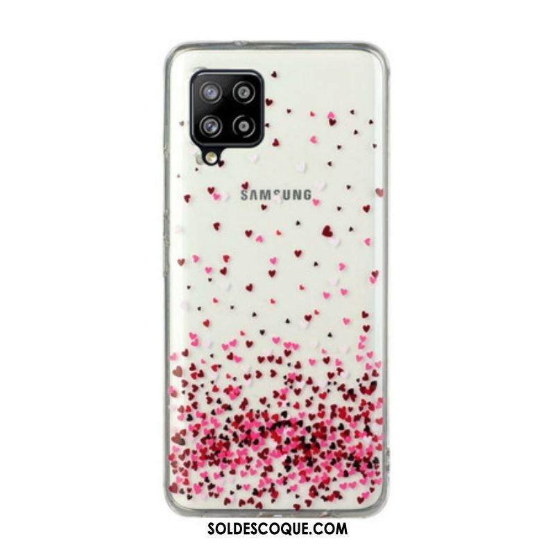 Coque Samsung Galaxy A12 / M12 Transparente Multiples Coeurs Rouges