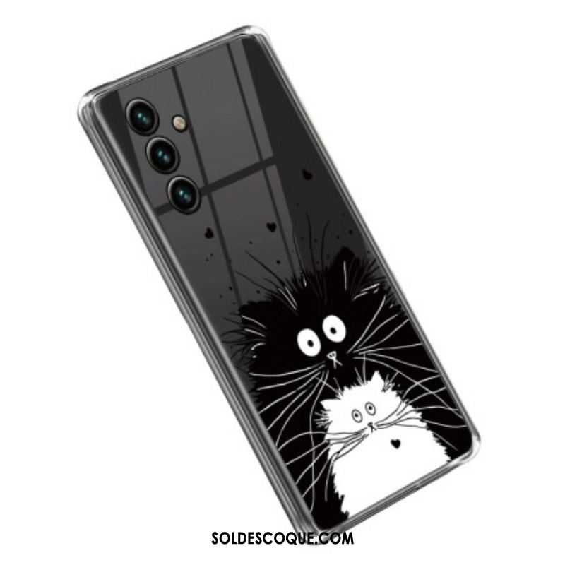 Coque Samsung Galaxy A14 5G / A14 Transparente Chat Blanc Chat Noir