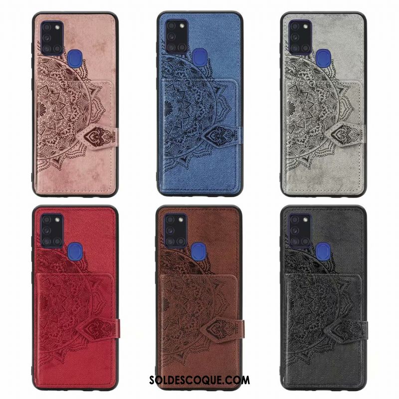 Coque Samsung Galaxy A21s Portefeuille Bleu Téléphone Portable Tissu Modèle Fleurie Pas Cher